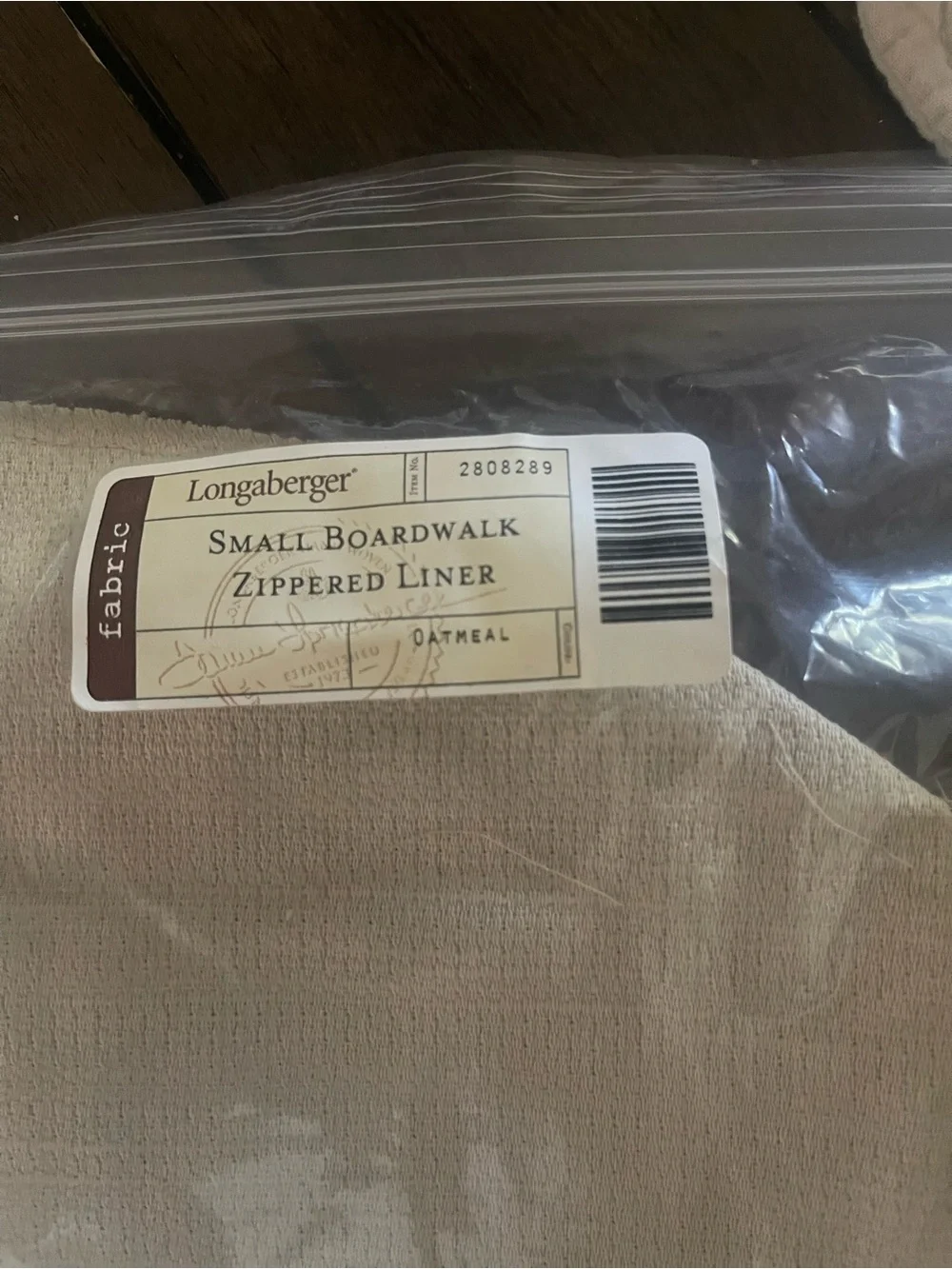Longaberger Oatmeal Small Boardwalk Zippered Liner